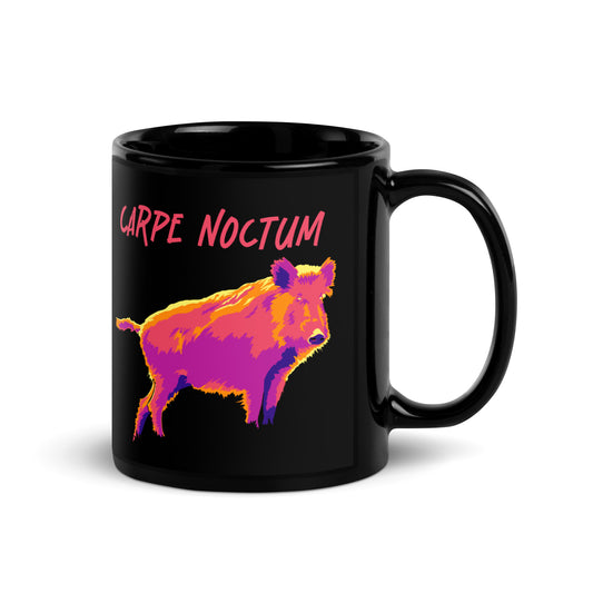 Boar Night Hunt - Black Glossy Mug